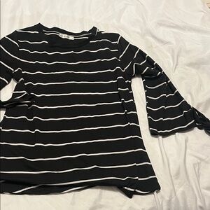 Tickled Teal Black and White Striped Long Sleeve Top